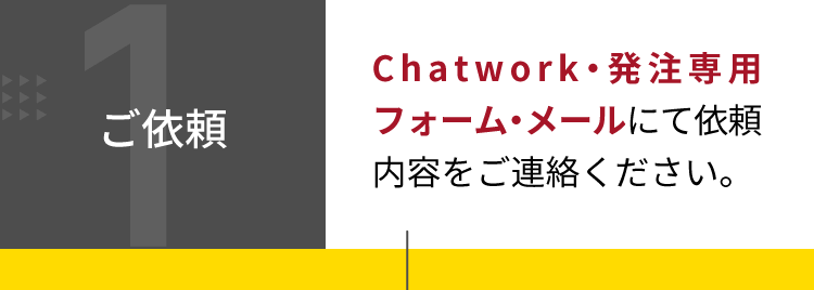 1.ご依頼 Chatwork・発注専用フォーム・メールにて依頼内容をご連絡ください。